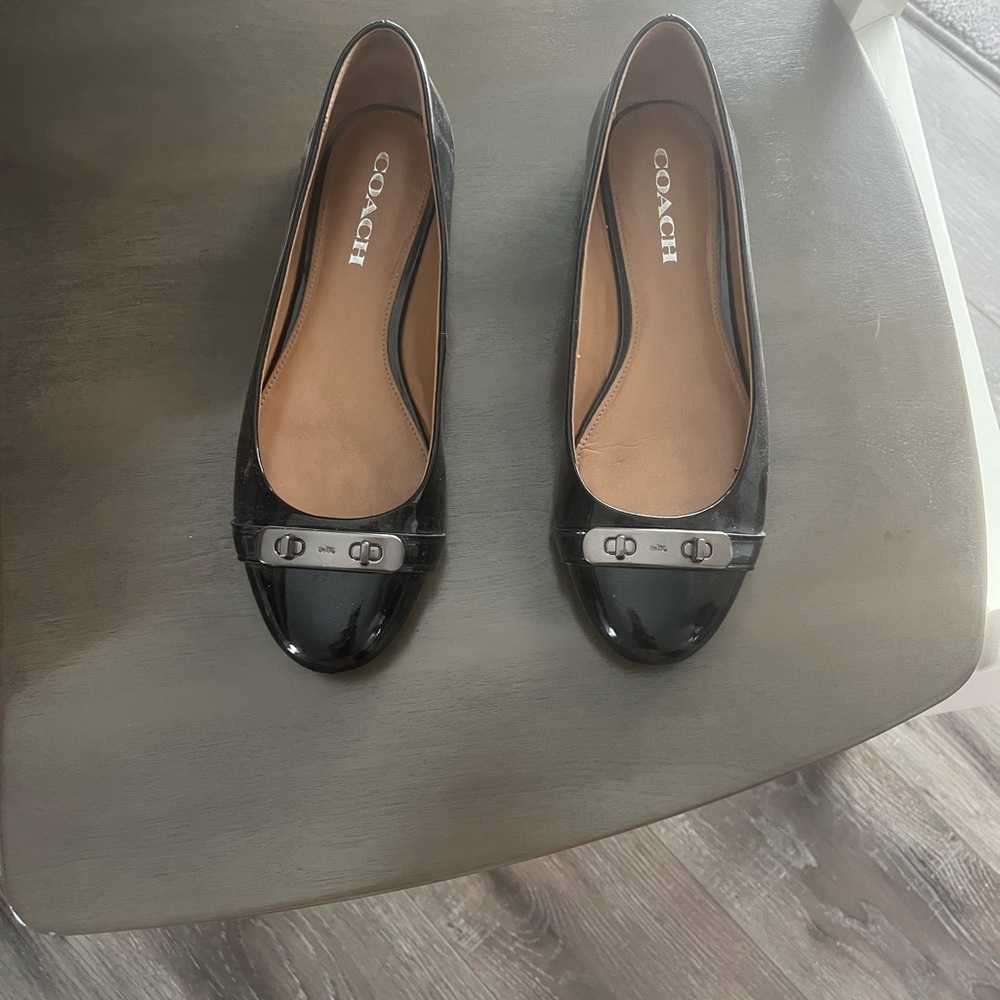 Coach Black Flats with Silver Buckle